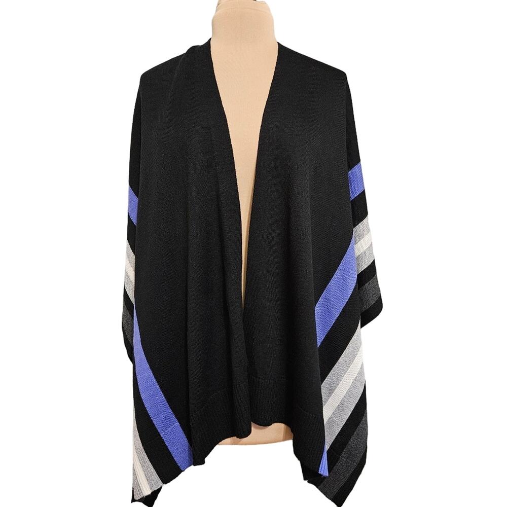 The Limited Poncho Cape Shawl Black Sweater Plus Size‎ 0X/1X Striped Warm Cozy